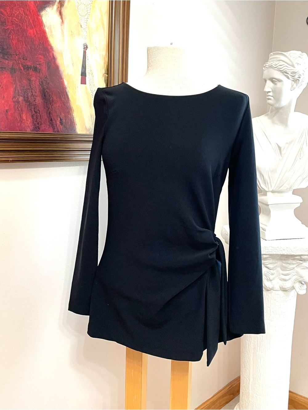 Boston Proper XS Black Swoop Neck Wrap Top